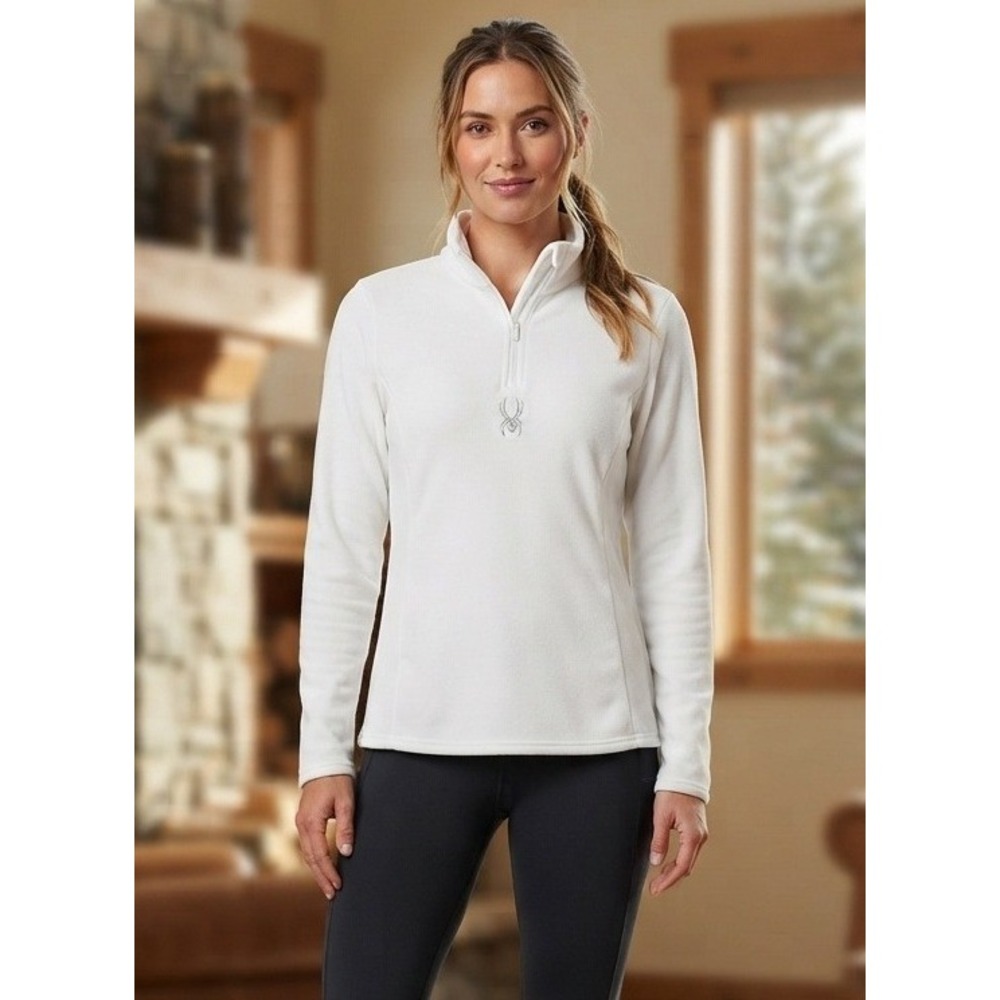 Spyder Pullover Fleece 1/4 Zip Rhinestone Logo Women's L White Active Mock Neck